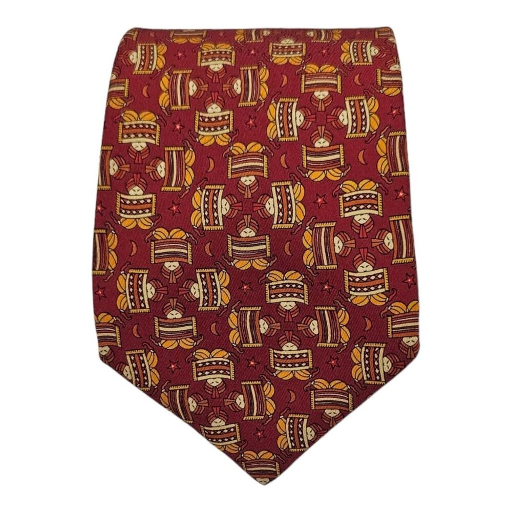 SALVATORE FERRAGAMO Red Human History Art Silk Tie ITALY 58"/ 3.7" EC